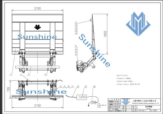 テーラーは2500のkgの記号論理学輸送のための電気油圧尾上昇そしてliftgateを作る